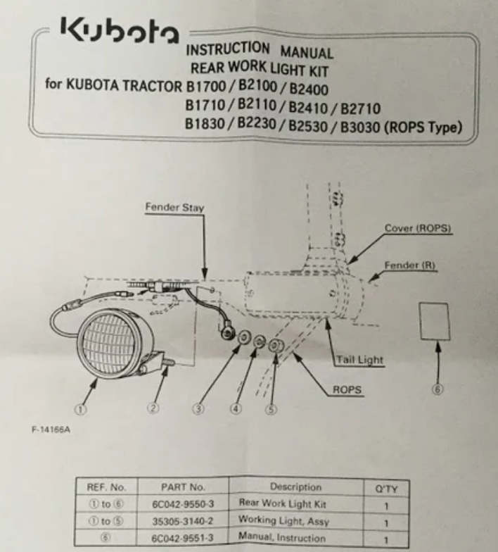 Phare de travail arrière pour micro tracteur, 6C04295501